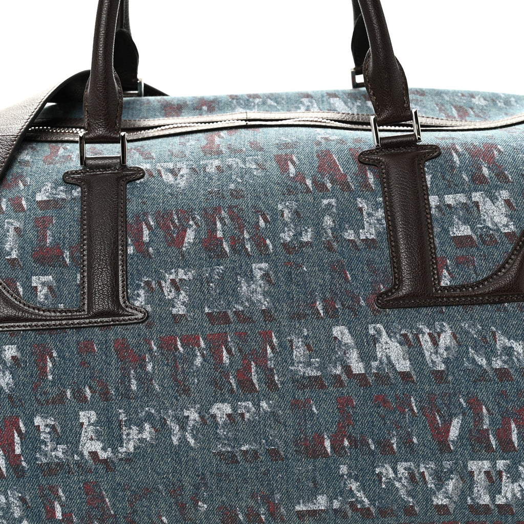 X FUTURE DENIM CALFSKIN LOGO PRINT TRAVEL BAG BLUE BROWN