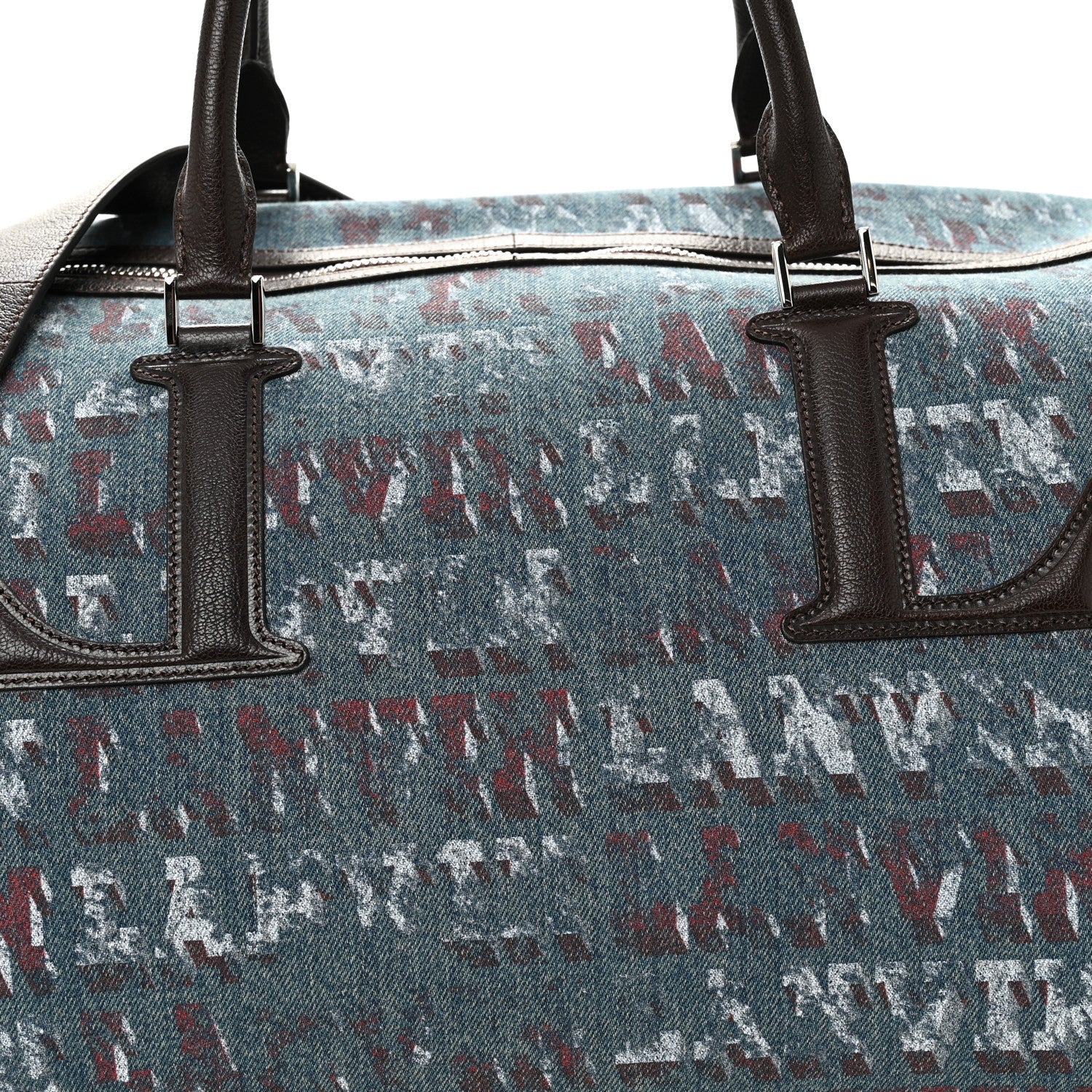 X FUTURE DENIM CALFSKIN LOGO PRINT TRAVEL BAG BLUE BROWN