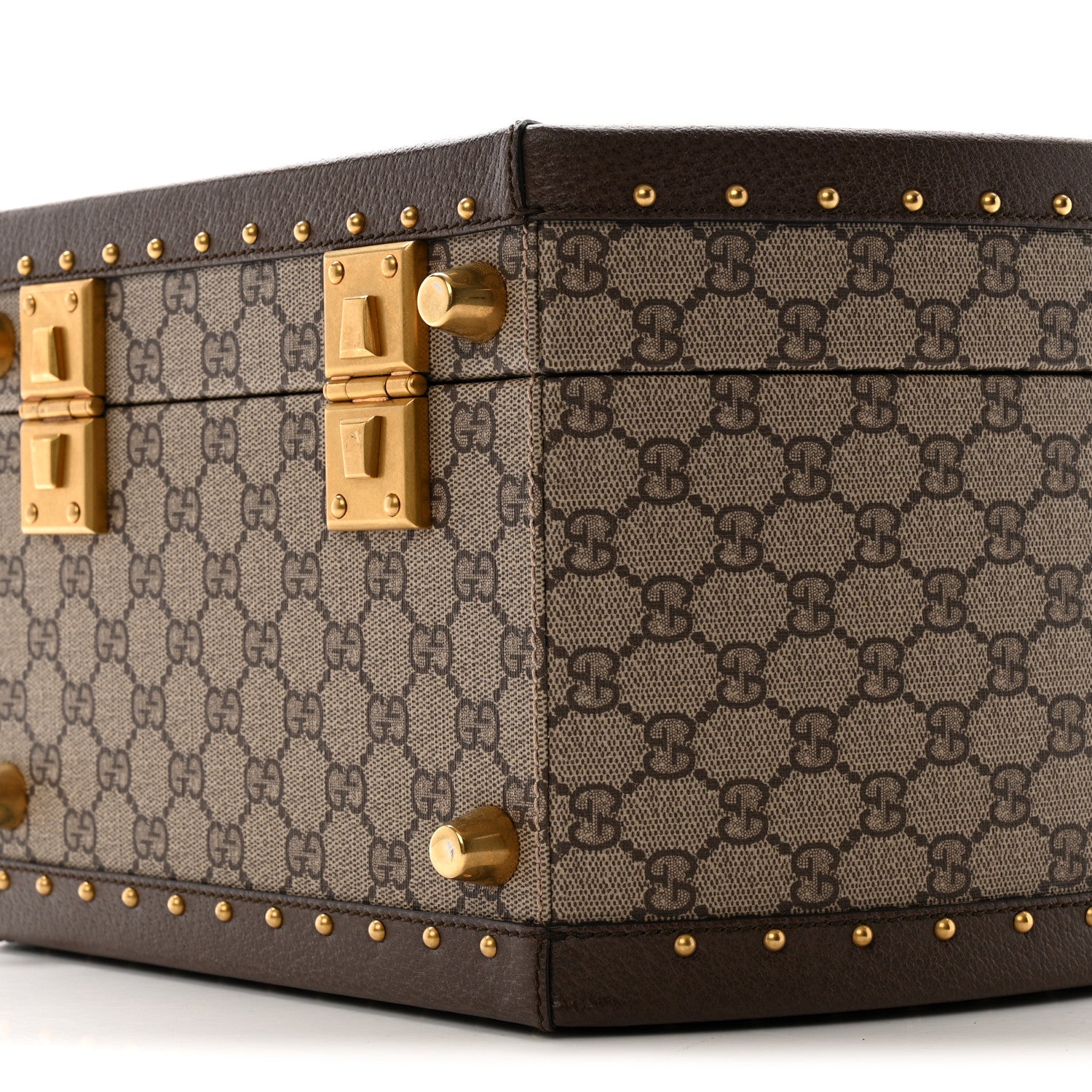 GG SUPREME MONOGRAM TEXTURED DOLLAR CALFSKIN WEB SAVOY HAT BOX BEIGE EBONY NEW ACERO