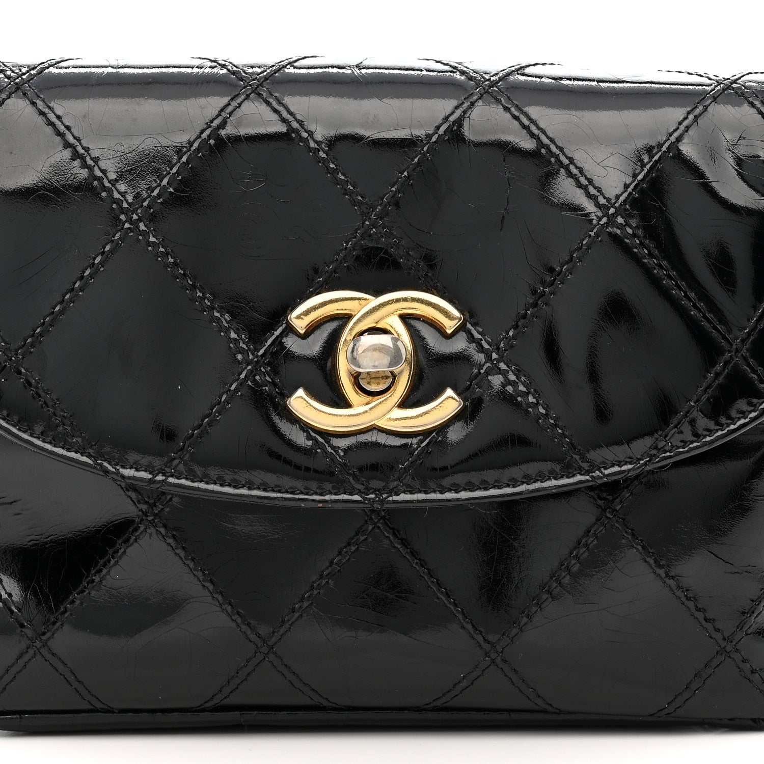 PATENT FLAP WAIST BELT BAG BLACK