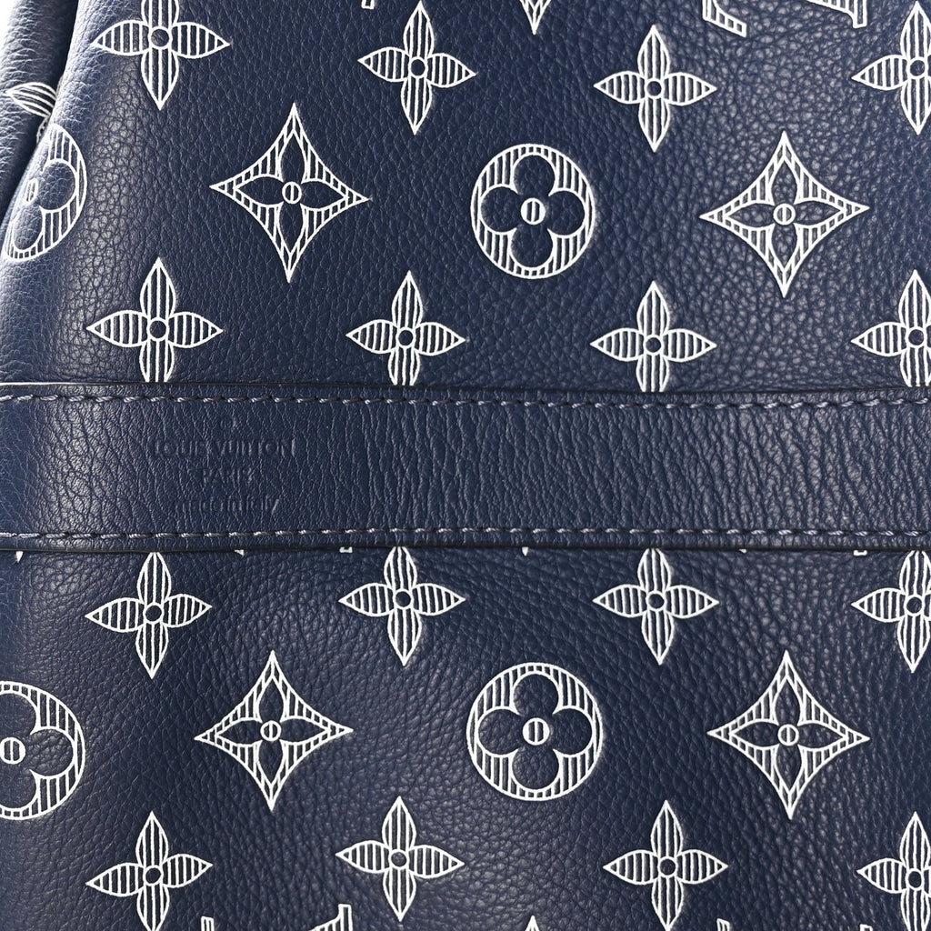CALFSKIN SHADOW MONOGRAM KEEPALL BANDOULIERE 50 INK BLUE WHITE
