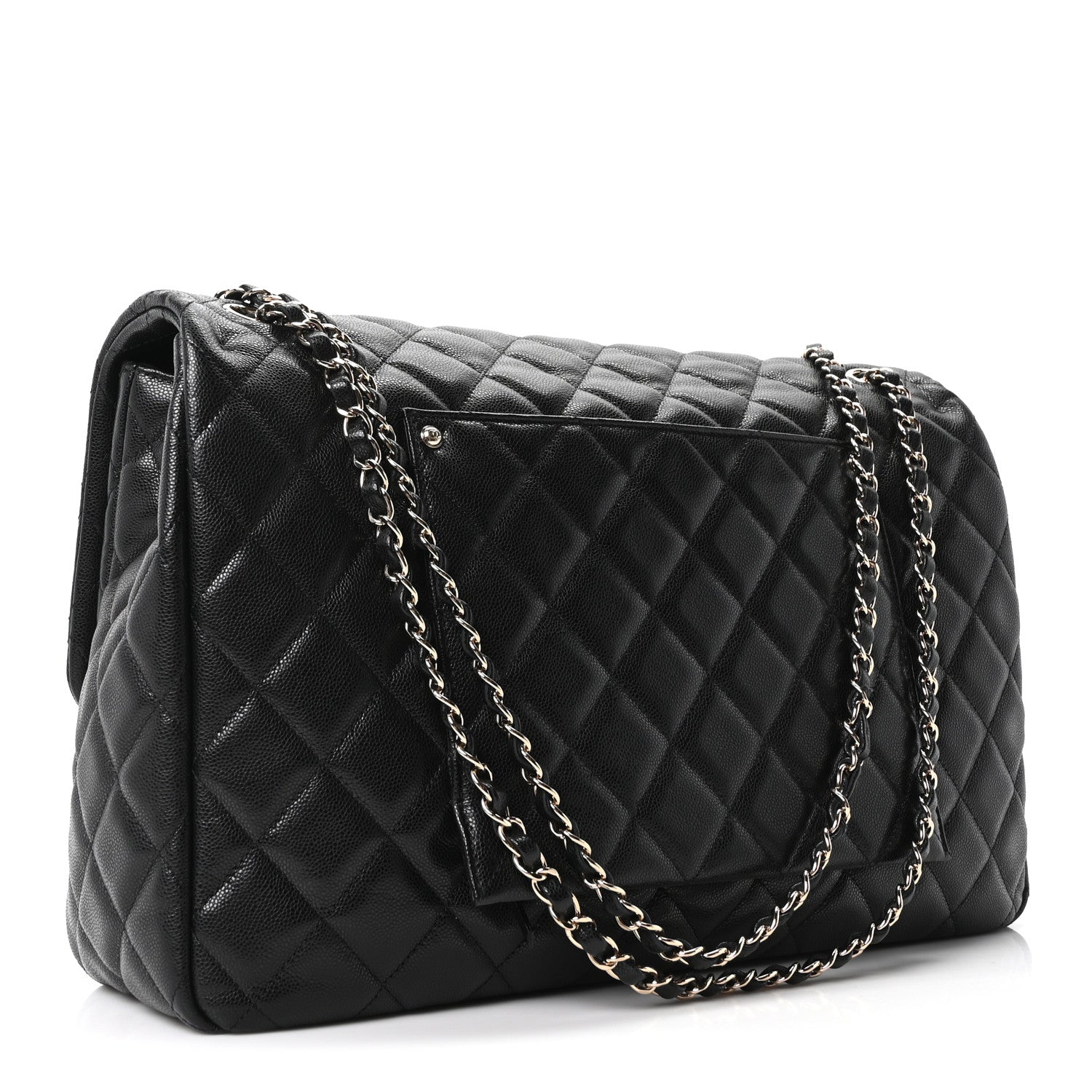 CAVIAR QUILTED XXL TRAVEL FLAP BAG BLACK