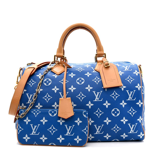 CALFSKIN MONOGRAM SPEEDY P9 BANDOULIERE 40 BLUE