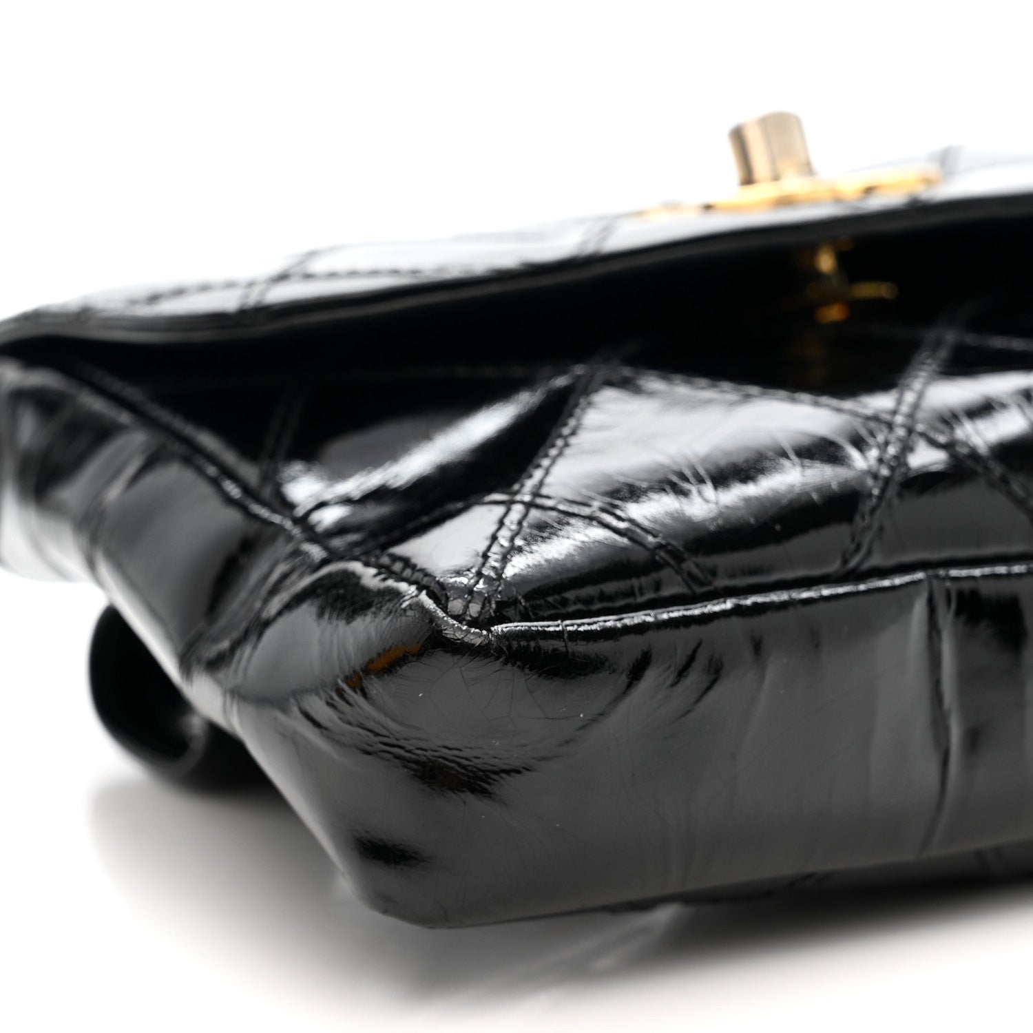 PATENT FLAP WAIST BELT BAG BLACK