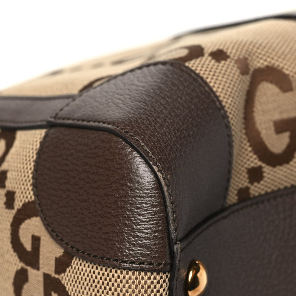 Monogram Jumbo GG Textured Dollar Calfskin Web Large Duffle Bag Camel Ebony