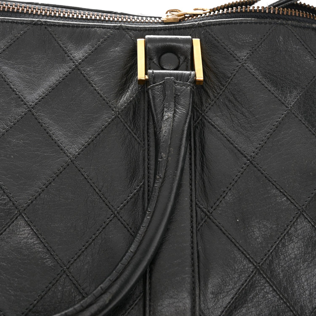 CALFSKIN STITCHED DUFFLE TRAVEL BAG BLACK