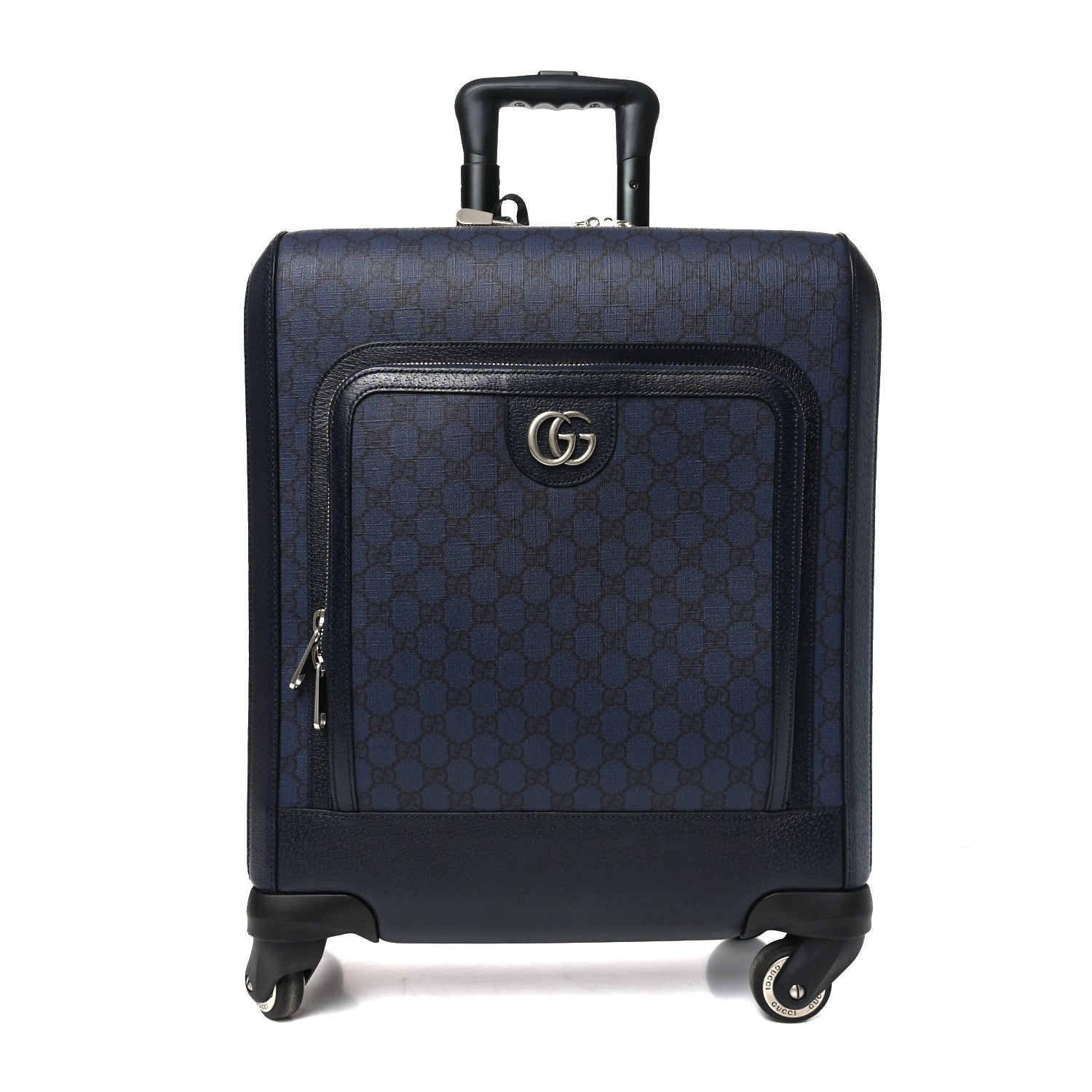GG Supreme Monogram Textured Dollar Calfskin Web Ophidia Small Savoy Cabin Trolley Black Blue