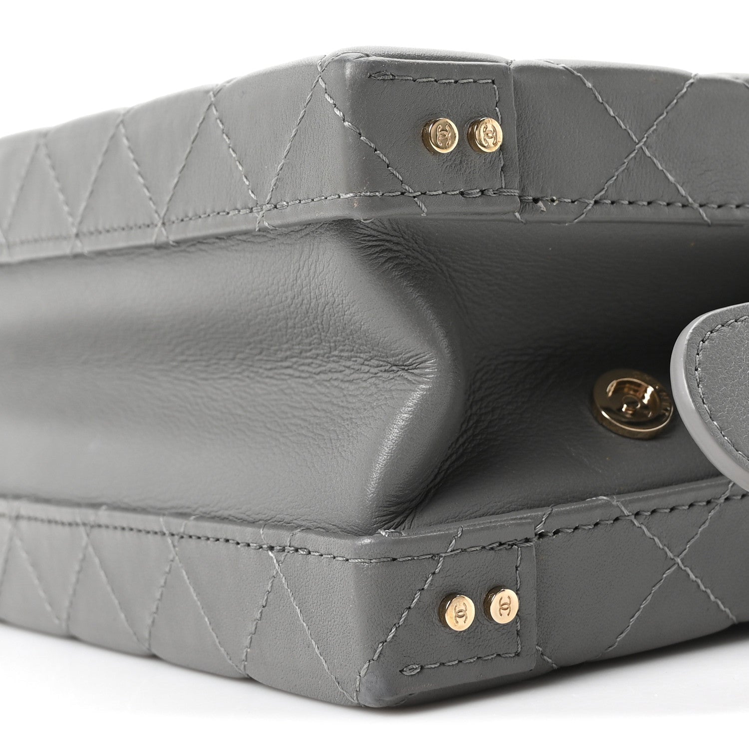 CALFSKIN QUILTED STUDDED SQUARE VANITY CASE GREY