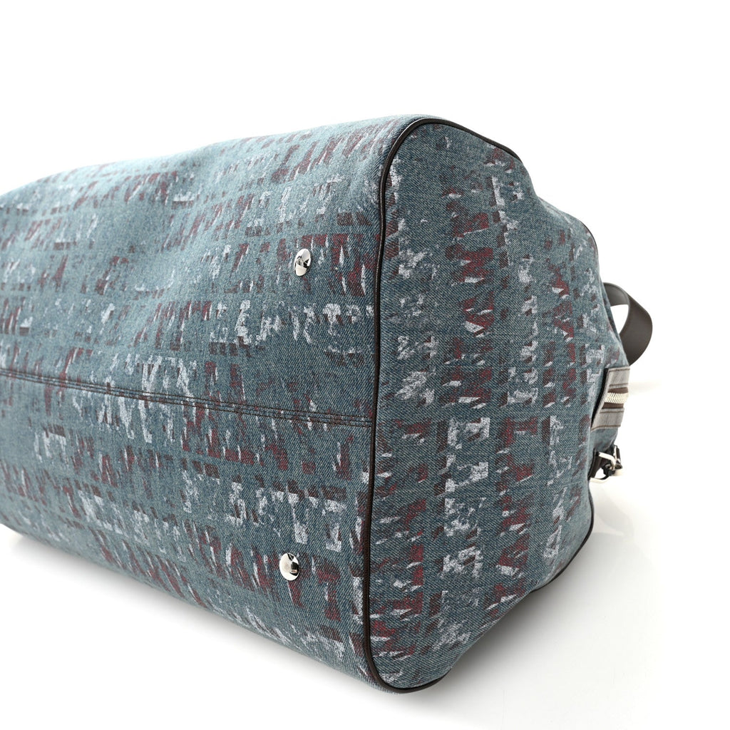 X FUTURE DENIM CALFSKIN LOGO PRINT TRAVEL BAG BLUE BROWN