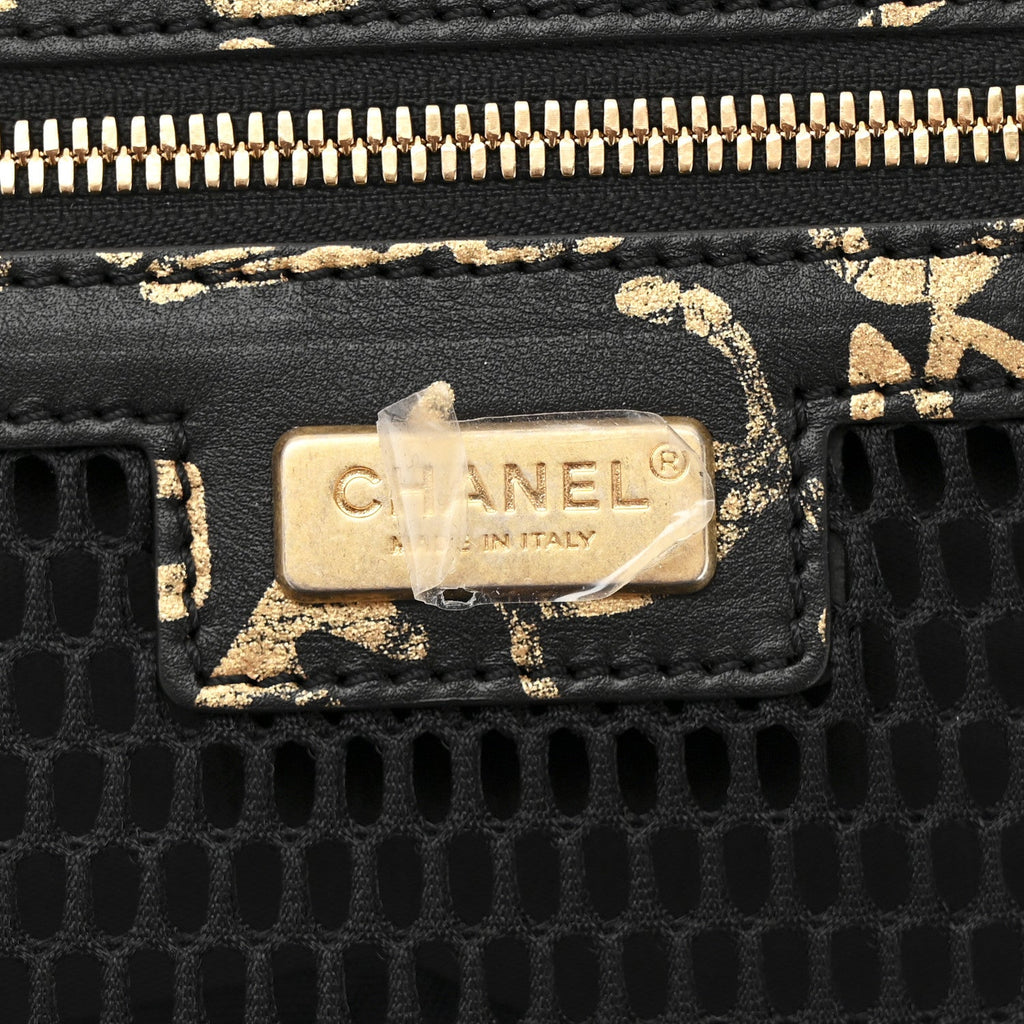 Calfskin Quilted Graffiti Trolley Black Gold