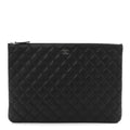 LAMBSKIN DOUBLE STITCH QUILTED COSMETIC CASE BLACK