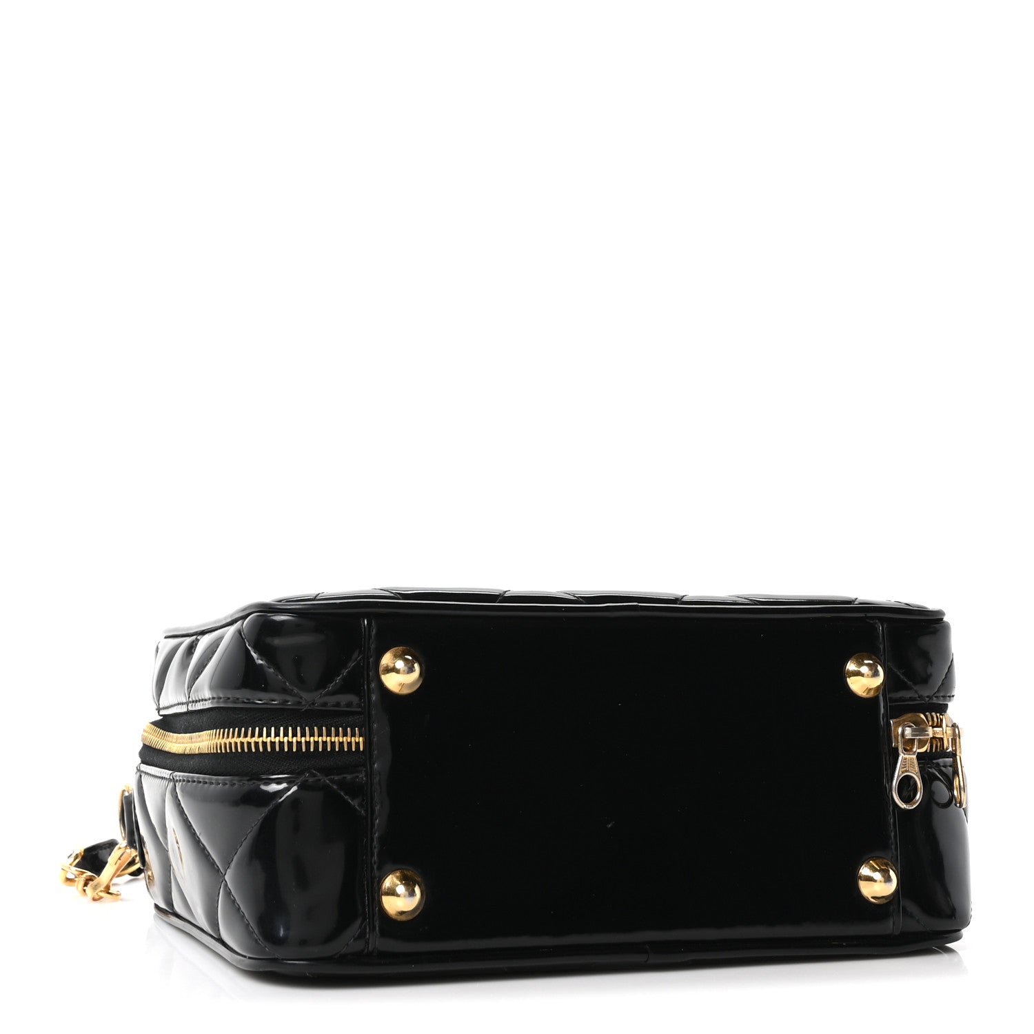 PATENT QUILTED VANITY CASE BLACK