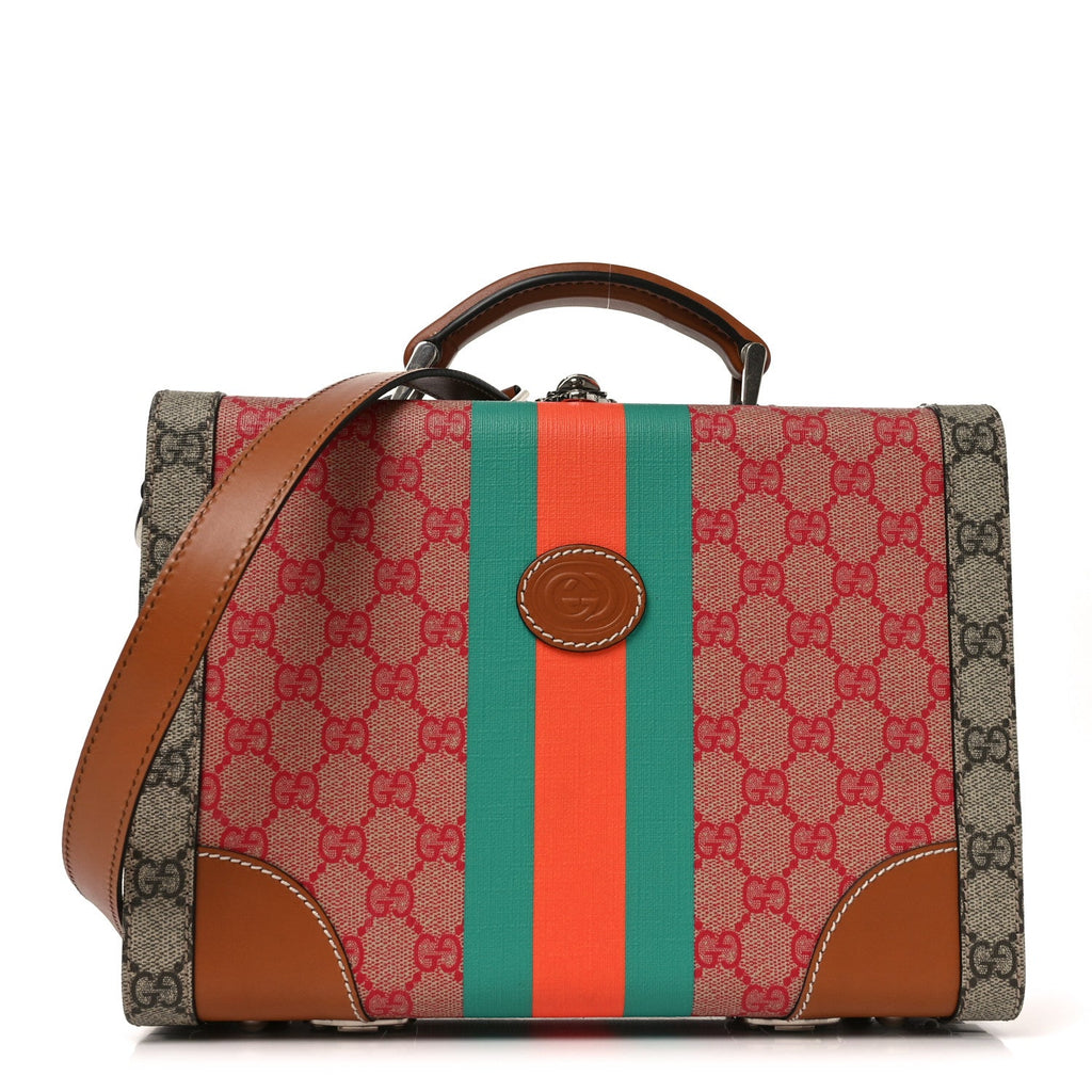 X DANS LE VERT GG SUPREME MONOGRAM CUOIO WEB MINI RETRO INTERLOCKING G SAVOY TOP HANDLE BEAUTY CASE BEIGE ROSSO EBONY HARNESS  BROWN