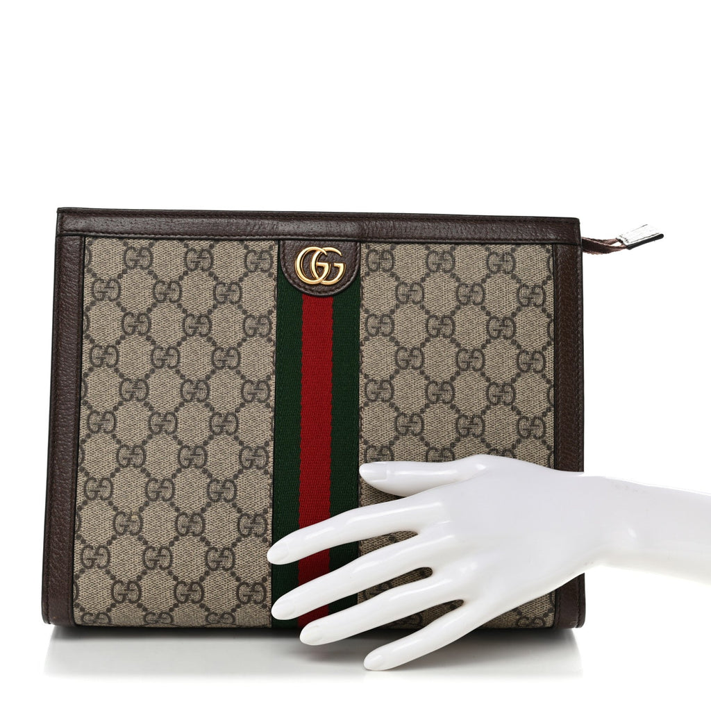 GG Supreme Monogram Web Ophidia Pouch Brown