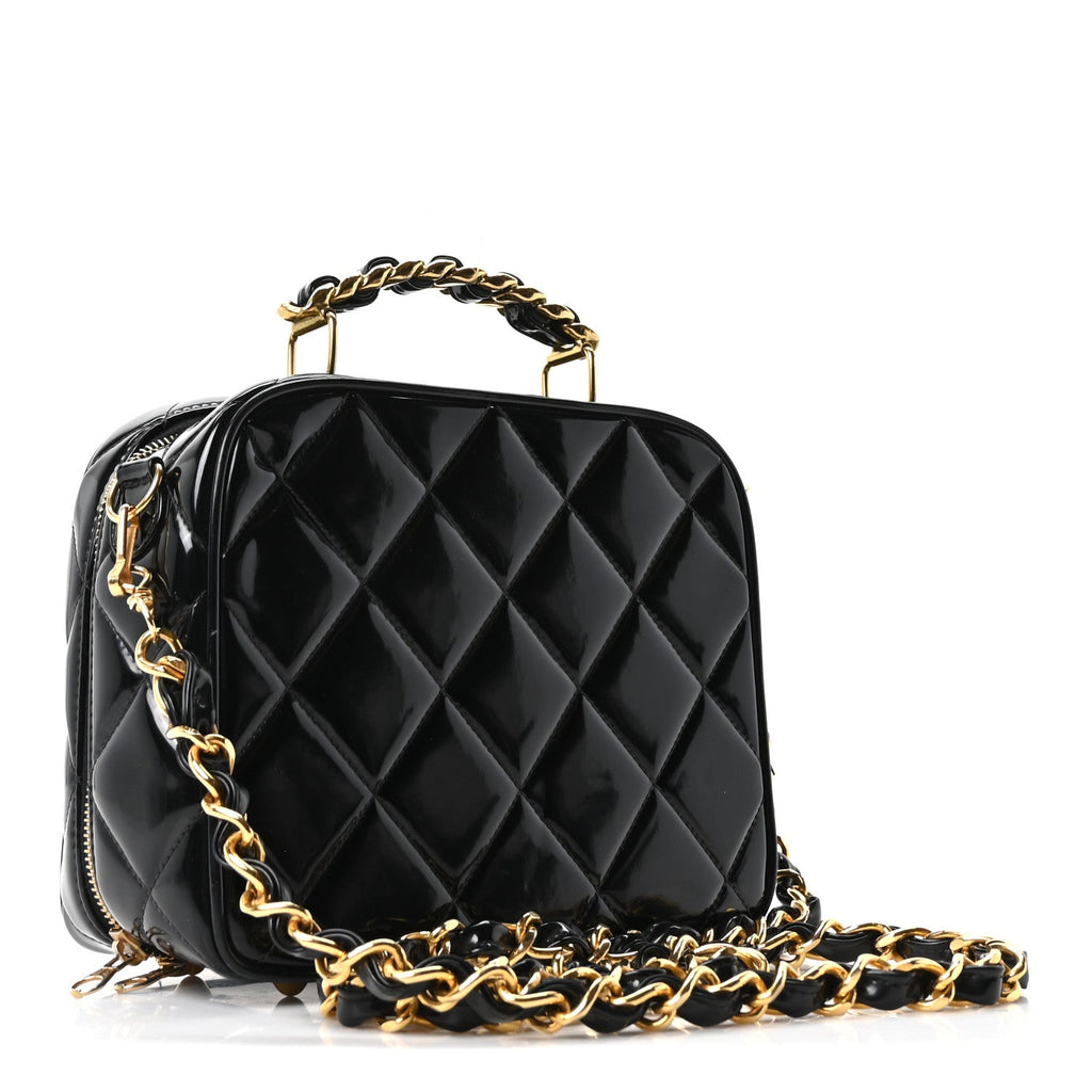 PATENT QUILTED VANITY CASE BLACK
