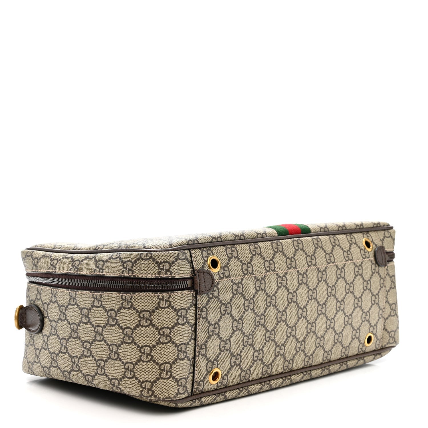 GG SUPREME MONOGRAM TEXTURED DOLLAR CALFSKIN WEB SAVOY SHOE CASE BAG BEIGE EBONY NEW ACERO