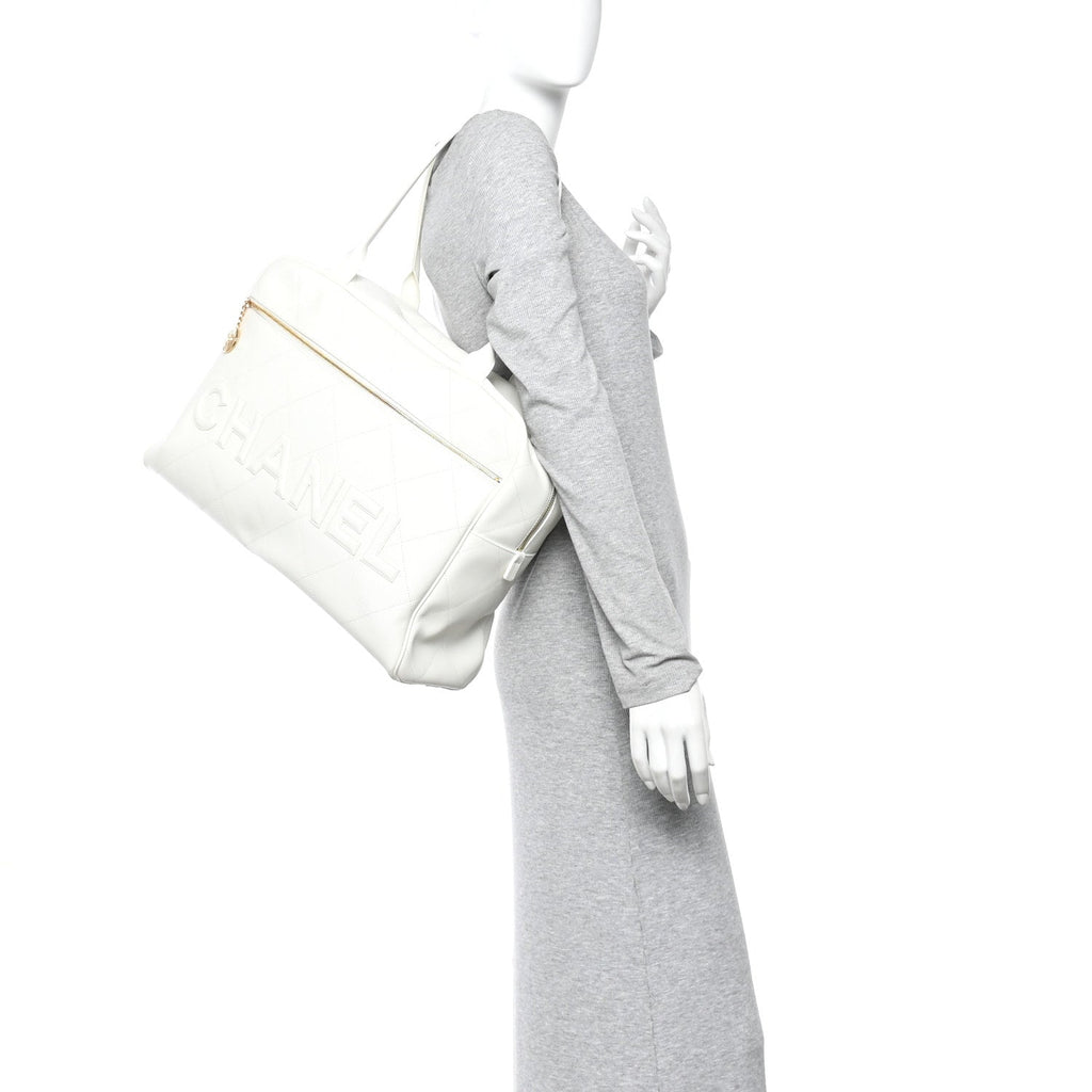 CALFSKIN STITCHED MAXI LOGO BOWLING BAG WHITE