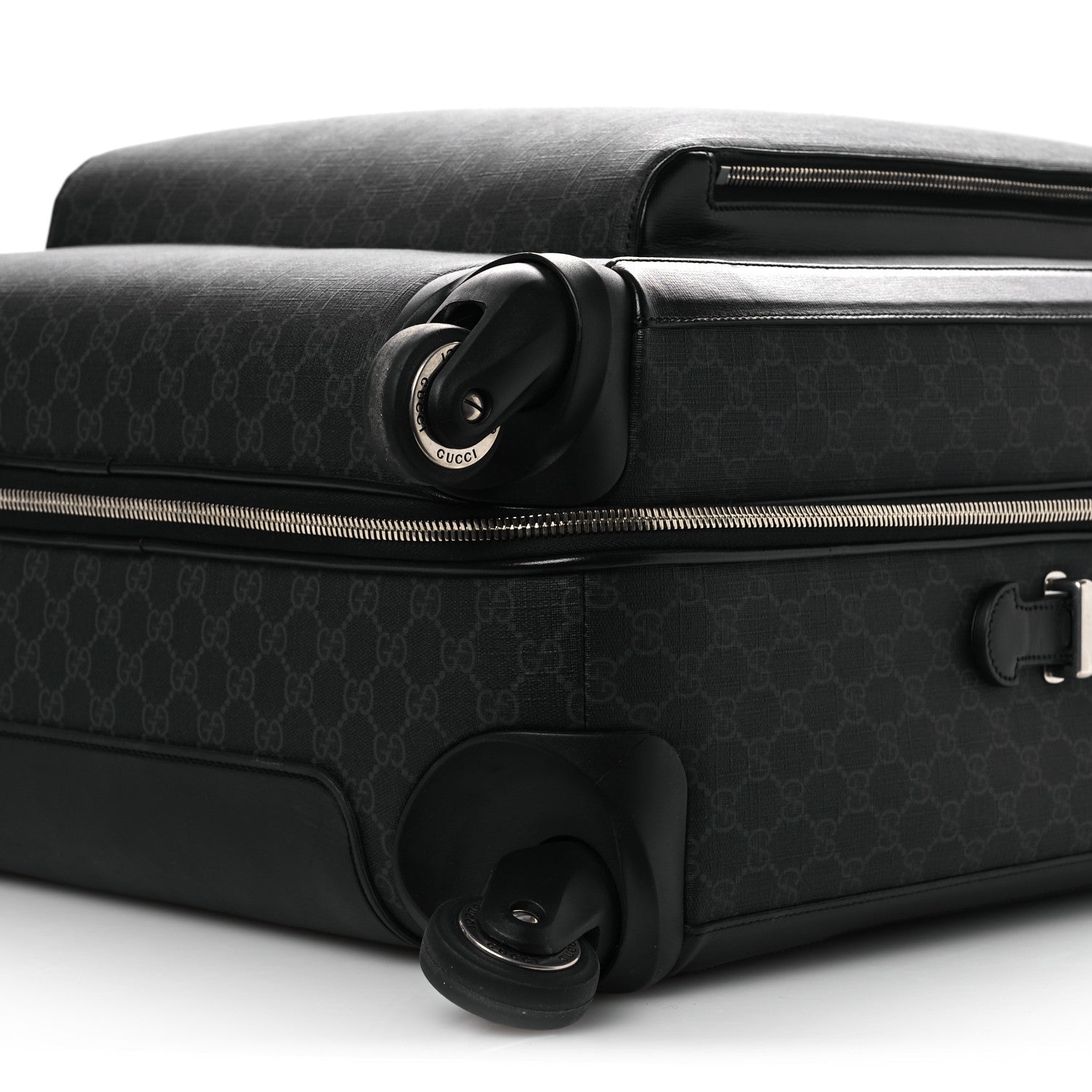 GG Supreme Monogram Large Four Wheel Suitcase Black Grey