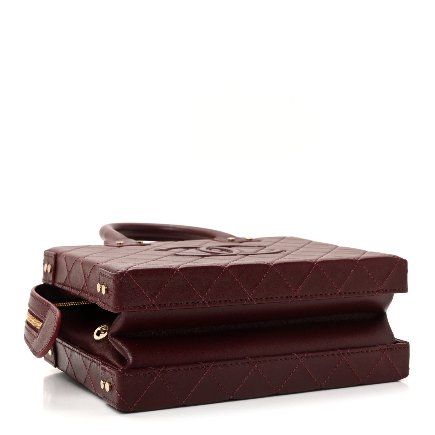 CALFSKIN QUILTED STUDDED SQUARE VANITY CASE BURGUNDY