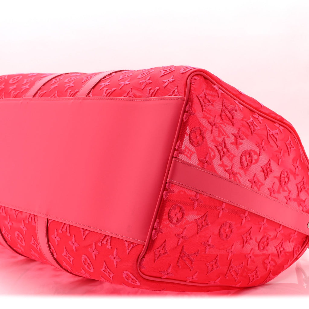 MONOGRAM FLUO SEE THROUGH KEEPALL BANDOULIERE 50 ROSE
