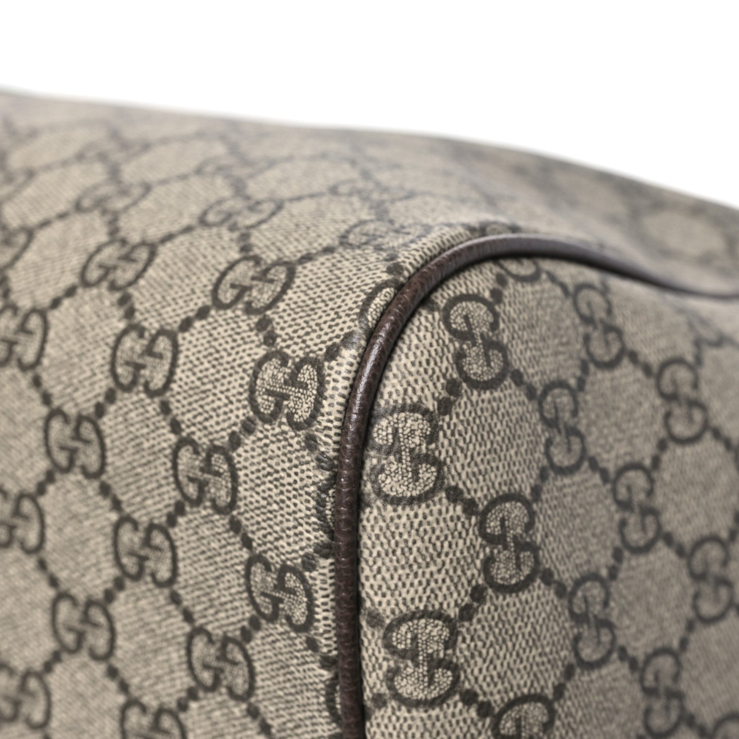 GG Supreme Monogram Textured Dollar Calfskin Web Medium Savoy Duffle Bag Beige Dark Brown
