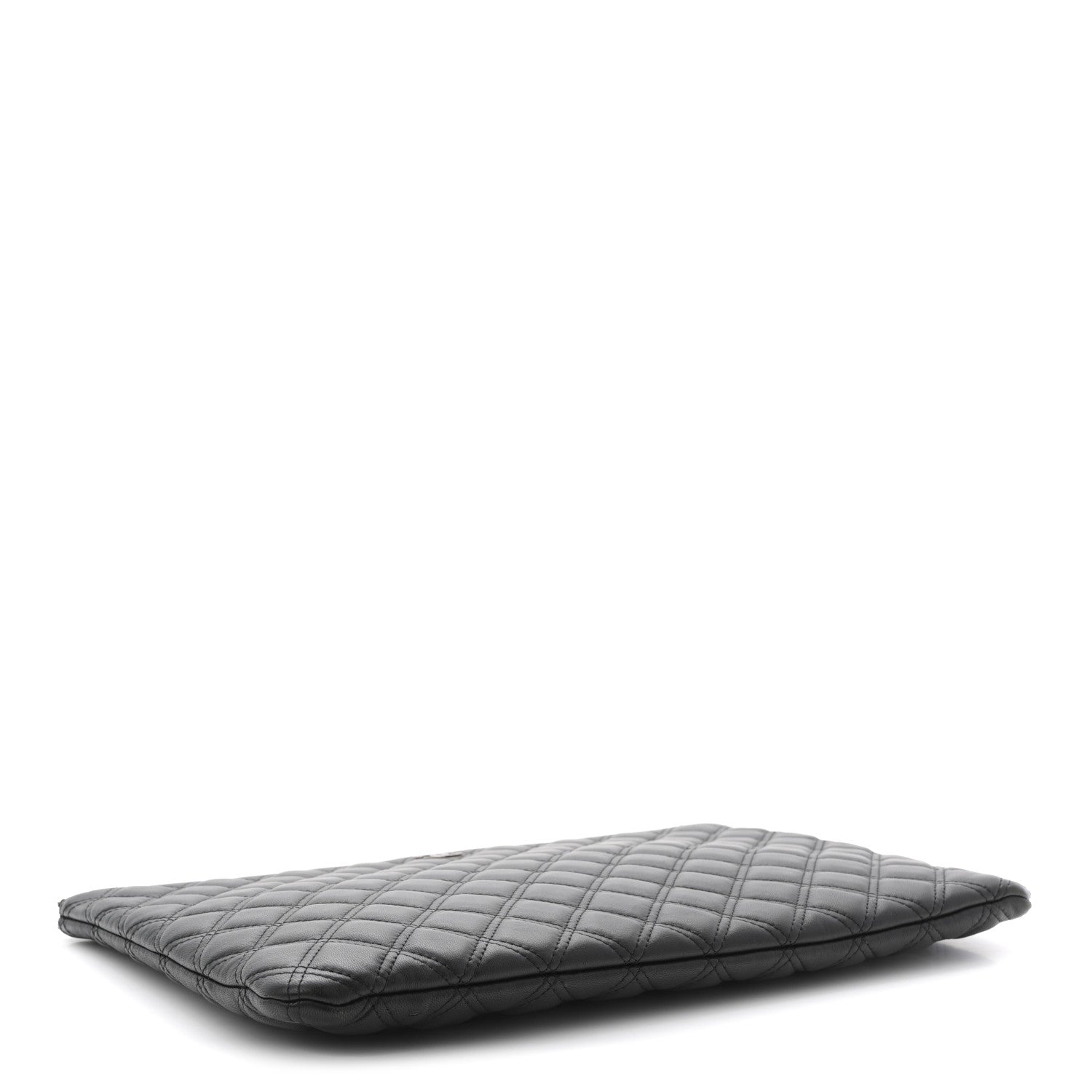 LAMBSKIN DOUBLE STITCH QUILTED COSMETIC CASE BLACK