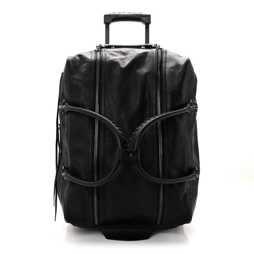 AGNEAU SILVER HARDWARE DUFFLE CARRY ON TRAVEL BAG BLACK