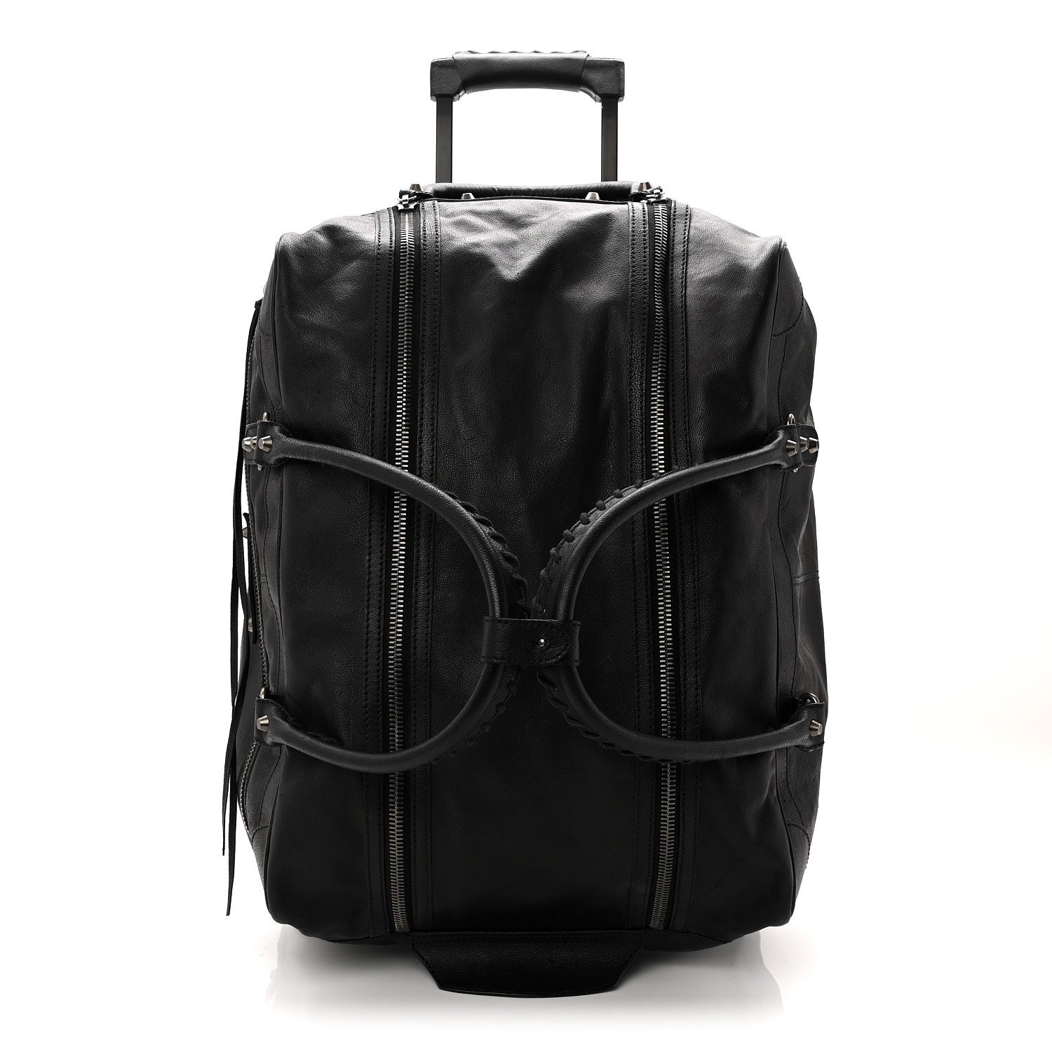 AGNEAU SILVER HARDWARE DUFFLE CARRY ON TRAVEL BAG BLACK