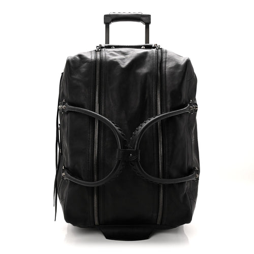 AGNEAU SILVER HARDWARE DUFFLE CARRY ON TRAVEL BAG BLACK