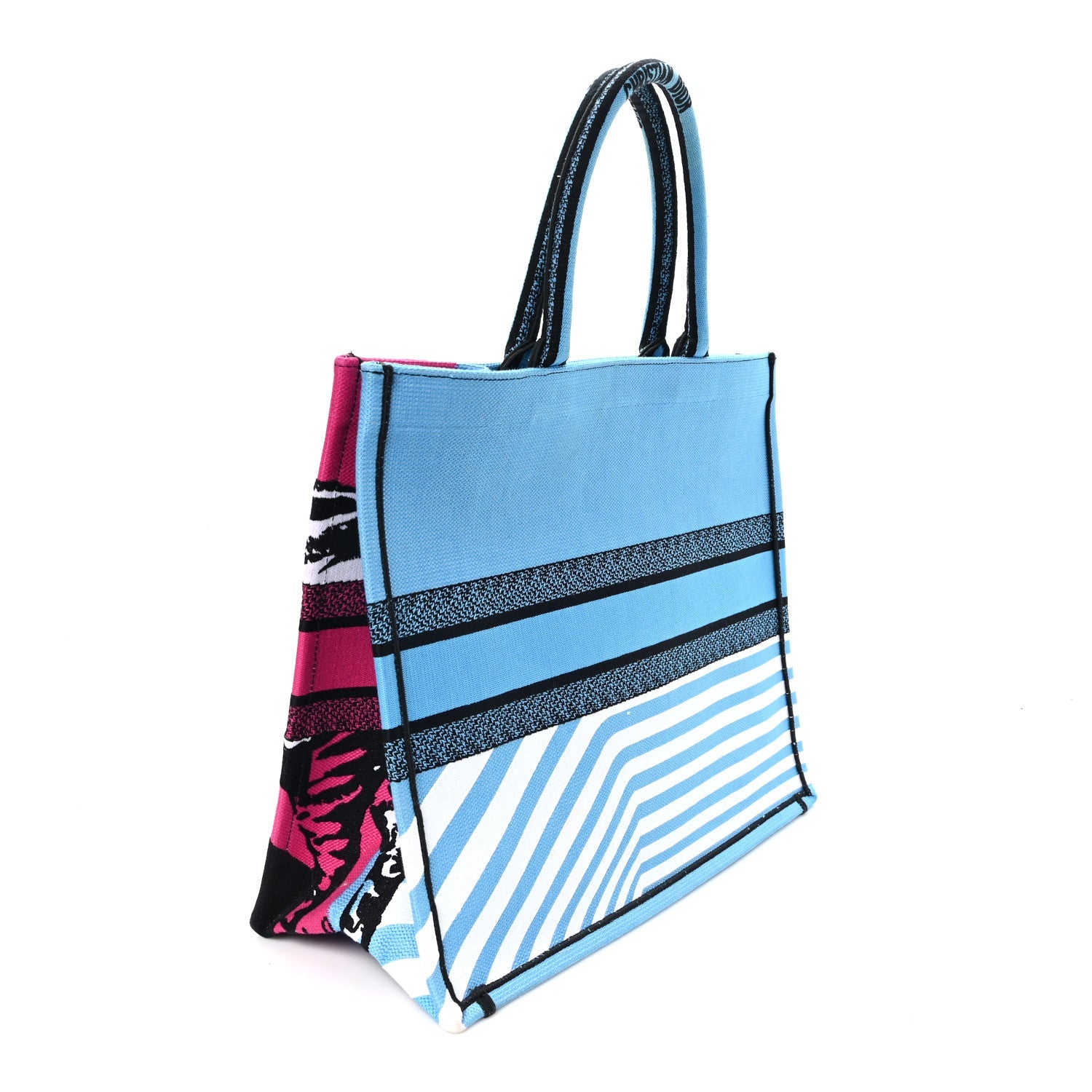 CANVAS EMBROIDERED LARGE JUNGLE POP BOOK TOTE BLUE MULTICOLOR
