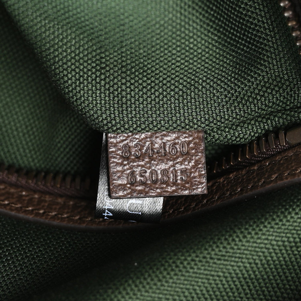 GG SUPREME MONOGRAM TEXTURED DOLLAR CALFSKIN WEB MEDIUM SAVOY DUFFLE BAG BEIGE DARK BROWN