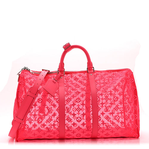 MONOGRAM FLUO SEE THROUGH KEEPALL BANDOULIERE 50 ROSE