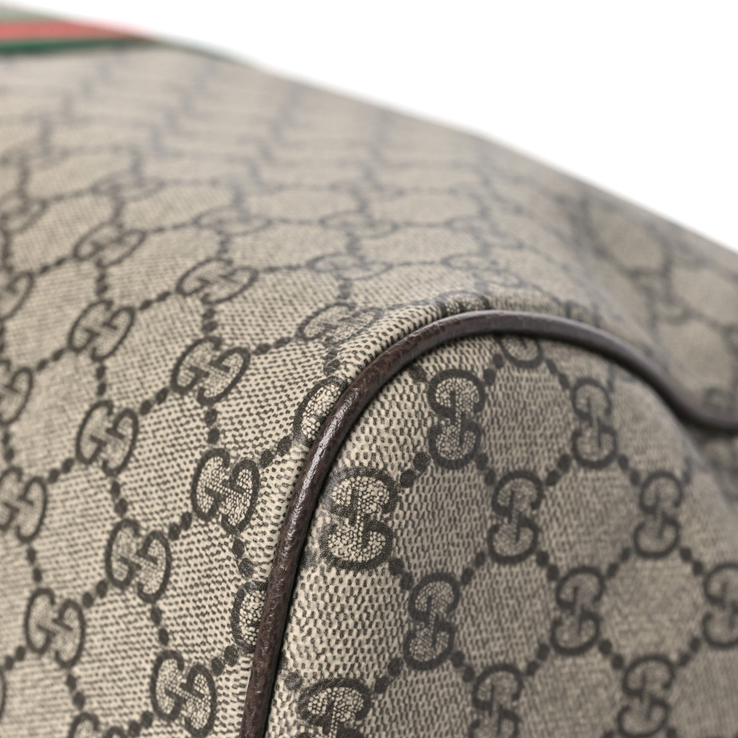 GG Supreme Monogram Textured Dollar Calfskin Web Medium Savoy Duffle Bag Beige Dark Brown
