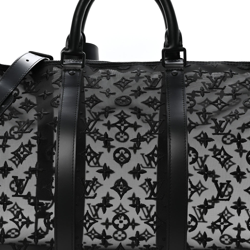 MONOGRAM SEE THROUGH KEEPALL BANDOULIERE 50 BLACK