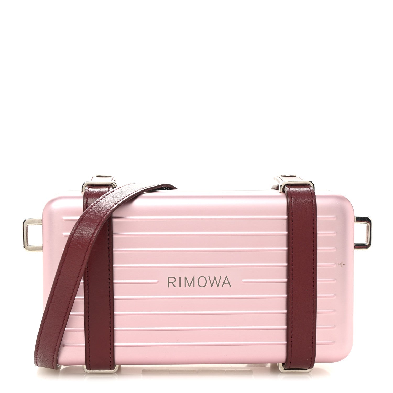 X RIMOWA ALUMINUM PERSONAL CLUTCH ON STRAP ROSE