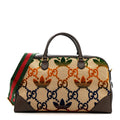 X ADIDAS Canvas Textured Dollar Calfskin Web GG Monogram Trefoil Large Bowling Bag Beige Brown Multicolor