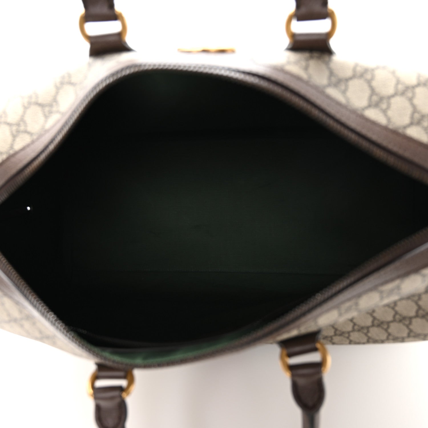GG SUPREME MONOGRAM TEXTURED DOLLAR CALFSKIN WEB MEDIUM SAVOY DUFFLE BAG BEIGE DARK BROWN