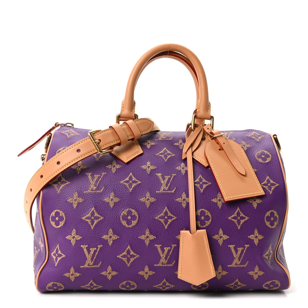 CALFSKIN EMBROIDERED MONOGRAM SPEEDY P9 BANDOULIERE 30 GOLDEN LOTUS PURPLE