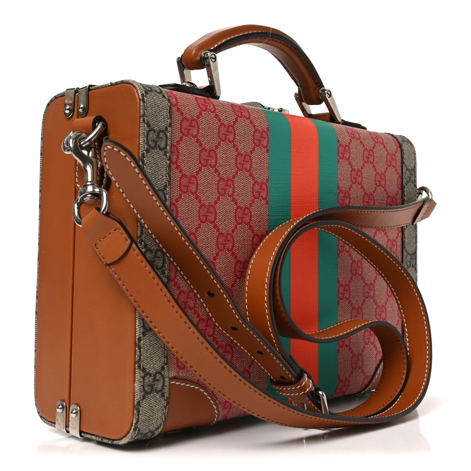 X DANS LE VERT GG SUPREME MONOGRAM CUOIO WEB MINI RETRO INTERLOCKING G SAVOY TOP HANDLE BEAUTY CASE BEIGE ROSSO EBONY HARNESS  BROWN