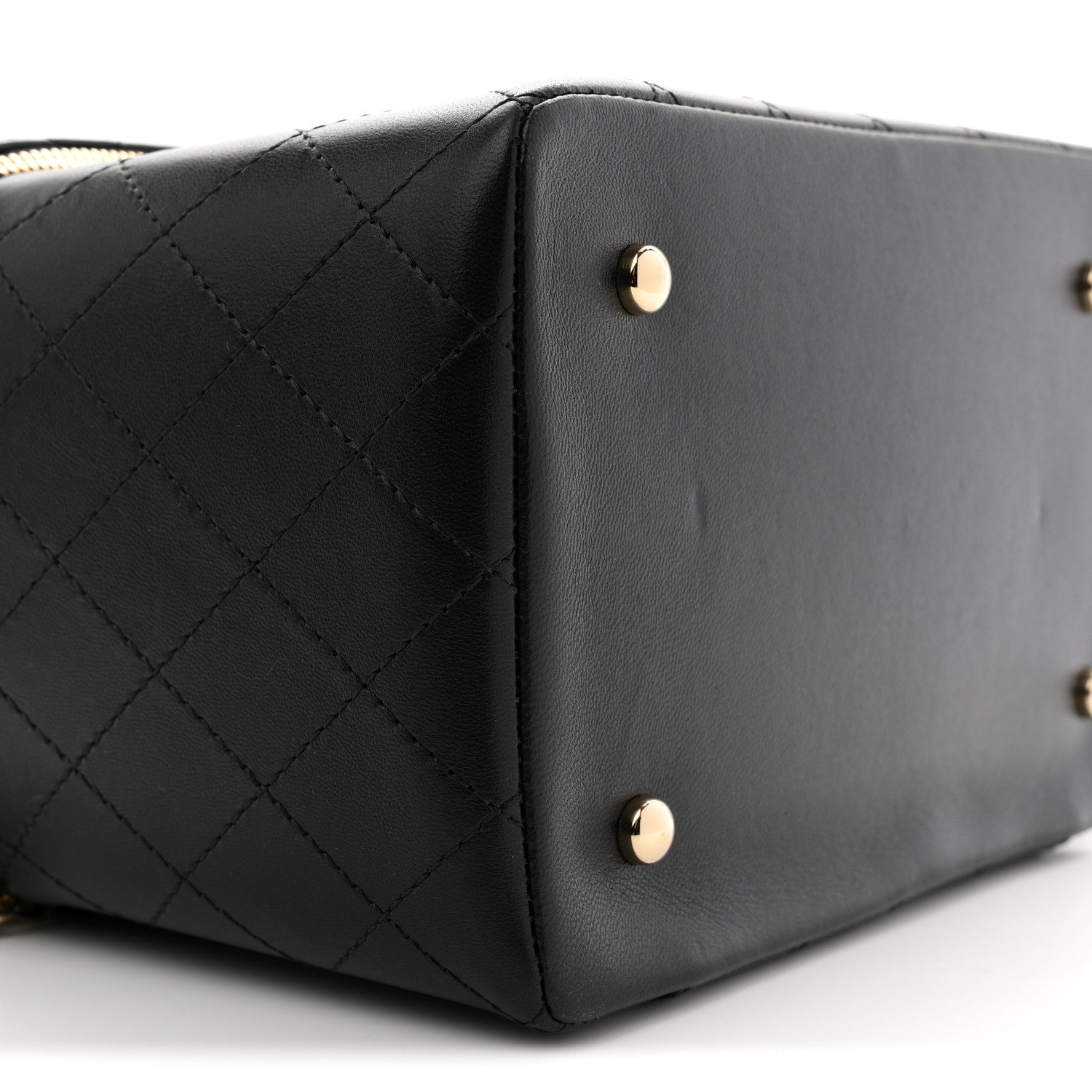 LAMBSKIN FLAT QUILTED KNOCK ON WOOD LARGE VANITY CASE BLACK