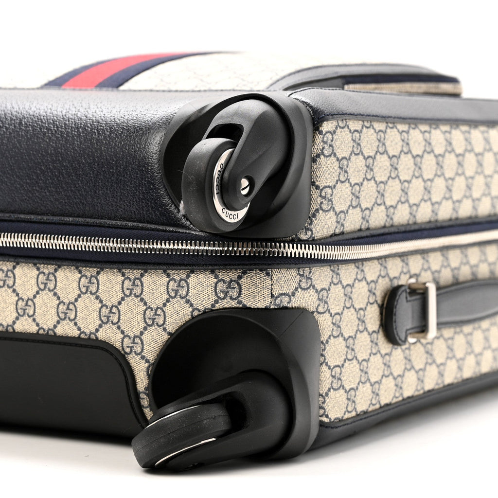 GG Supreme Monogram Textured Dollar Calfskin Web Savoy Cabin Plus Trolley Beige Blue