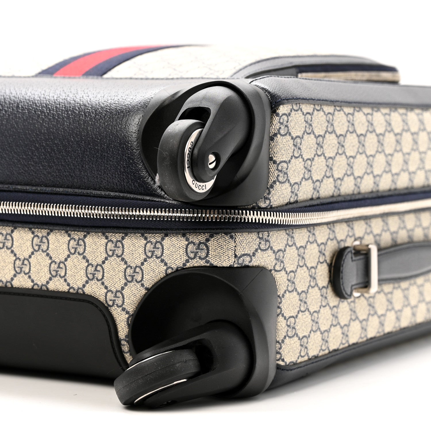 GG Supreme Monogram Textured Dollar Calfskin Web Savoy Cabin Plus Trolley Beige Blue