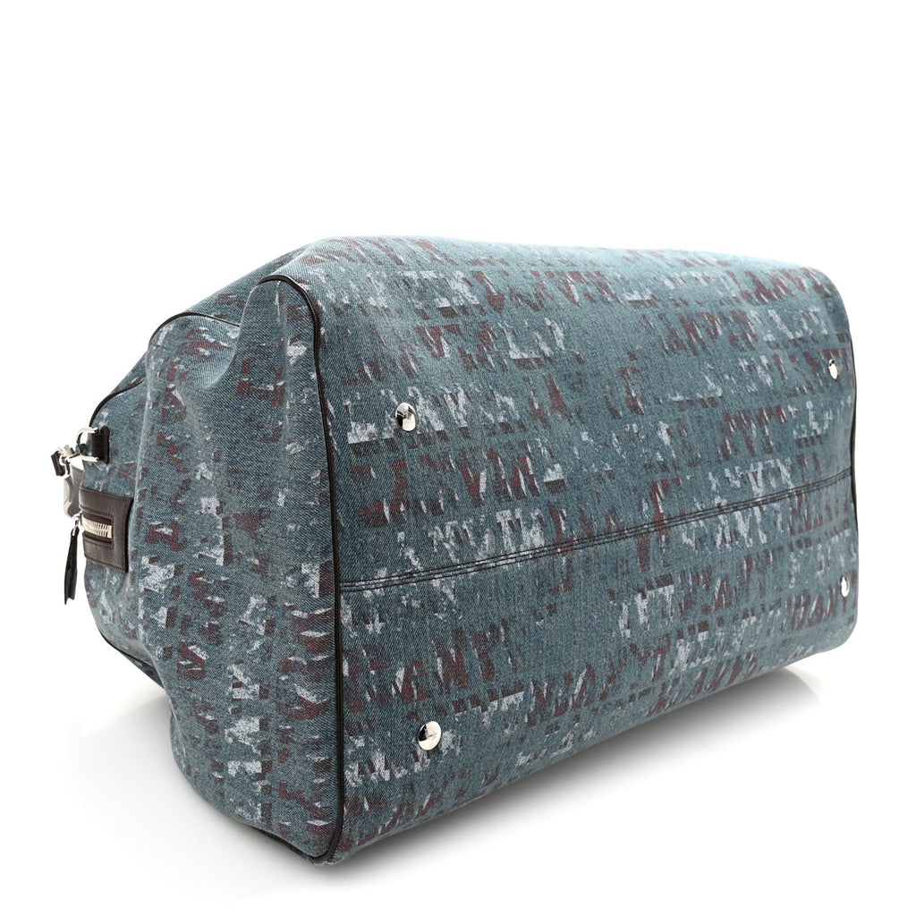 X FUTURE DENIM CALFSKIN LOGO PRINT TRAVEL BAG BLUE BROWN