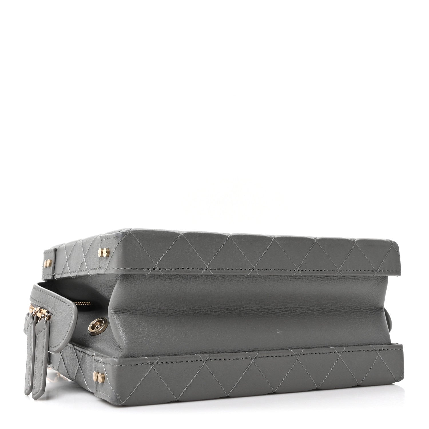 CALFSKIN QUILTED STUDDED SQUARE VANITY CASE GREY