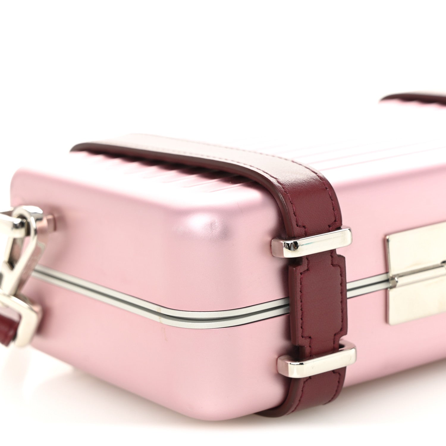 X RIMOWA ALUMINUM PERSONAL CLUTCH ON STRAP ROSE