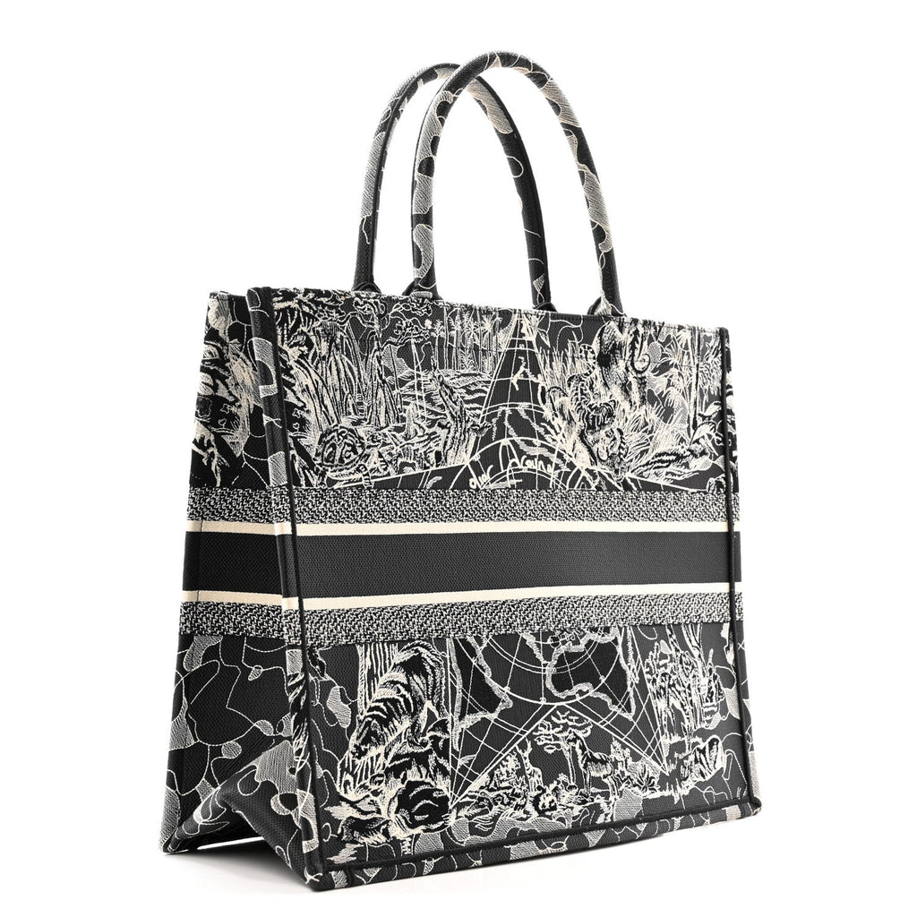 Canvas Embroidered Large Around The World Book Tote Black White