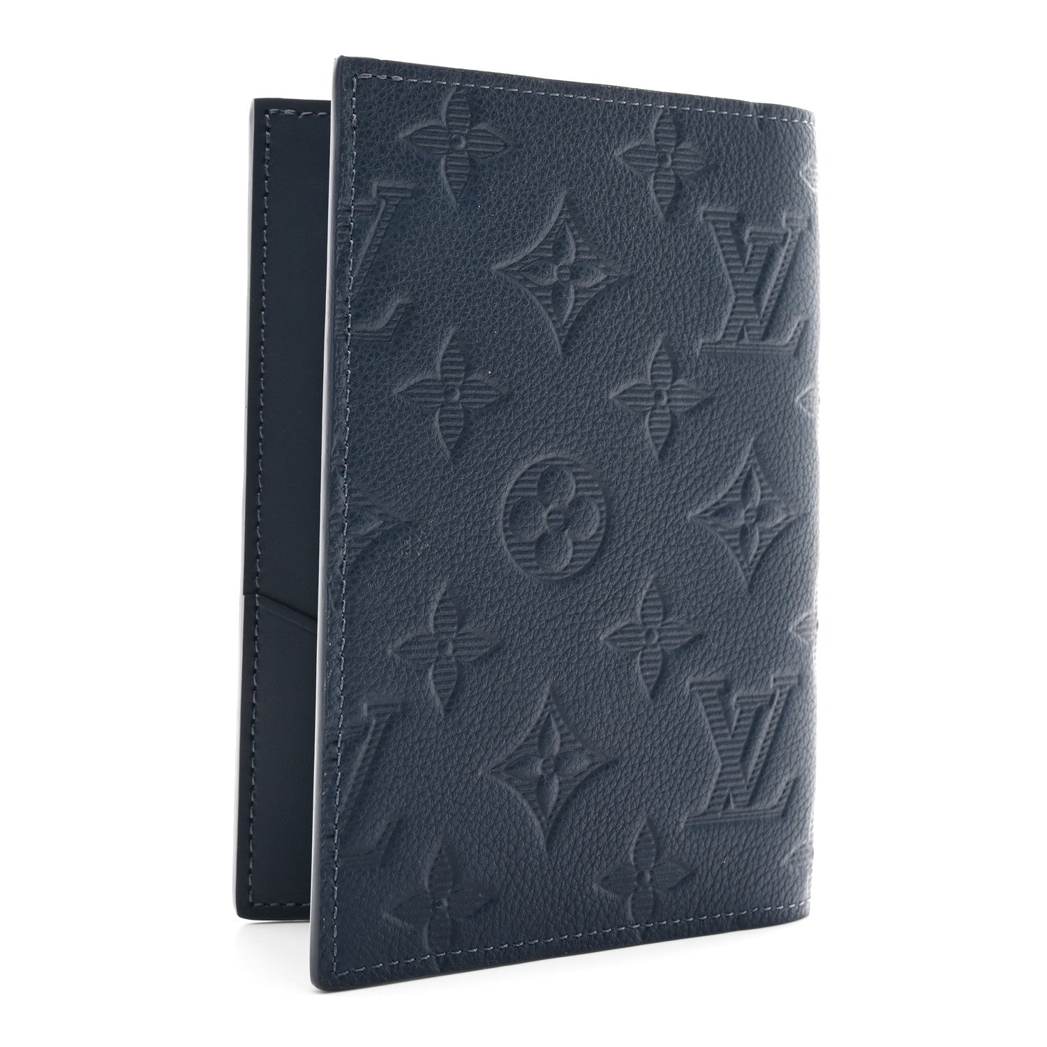 Calfskin Monogram Shadow Passport Cover Navy Blue