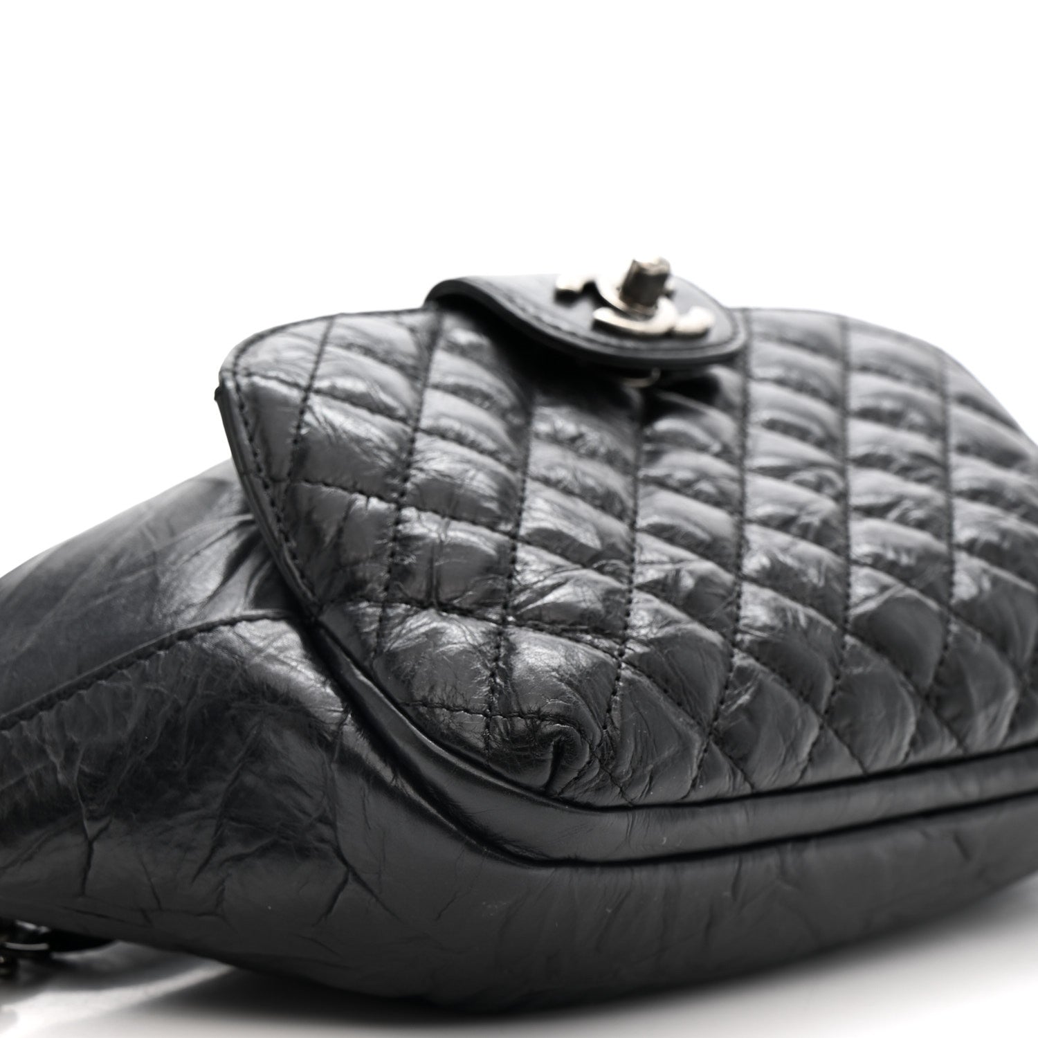 CRUMPLED CALFSKIN QUILTED CASUAL ROCK WAIST BAG FANNY PACK BLACK