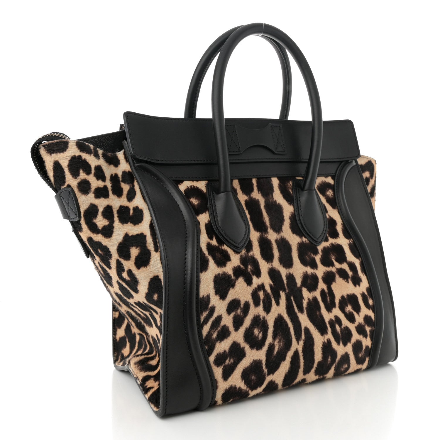 LEOPARD PONY HAIR MINI LUGGAGE BLACK