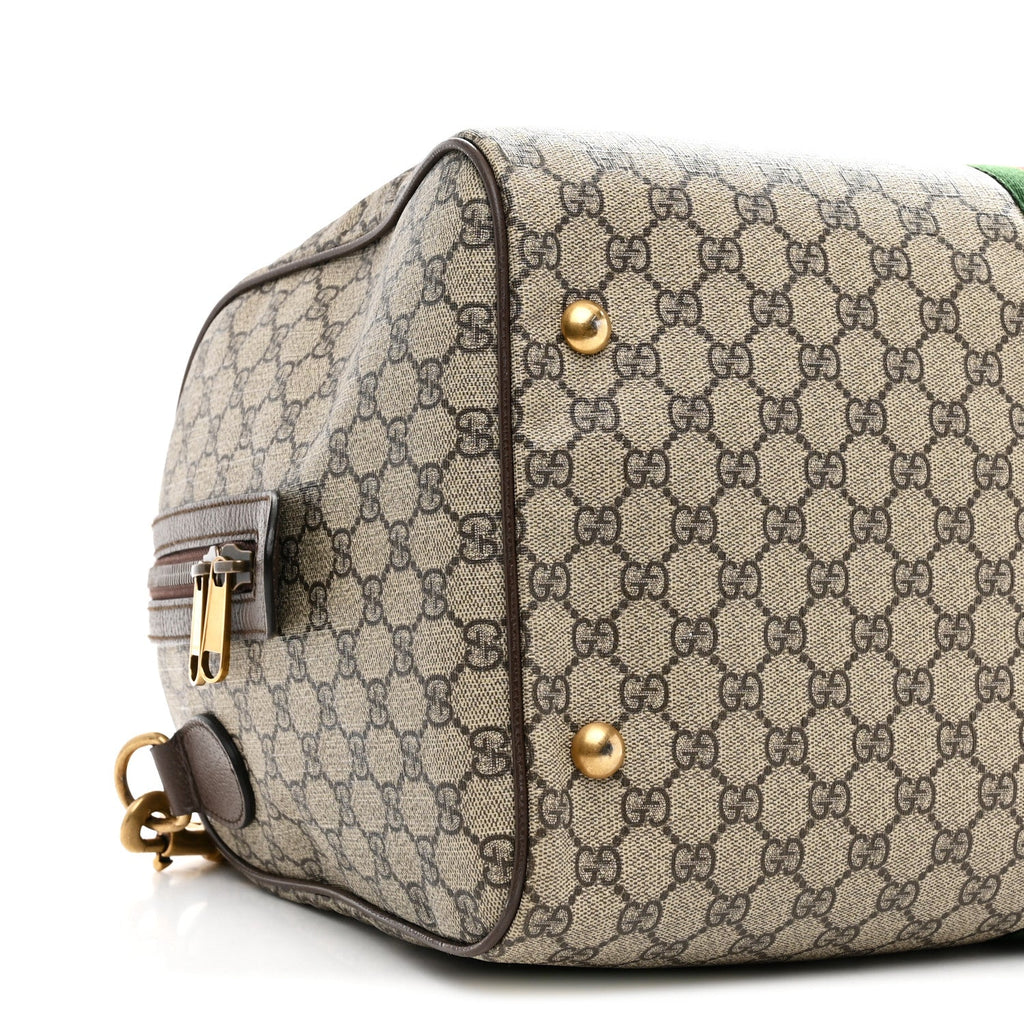 GG SUPREME MONOGRAM TEXTURED DOLLAR CALFSKIN WEB MEDIUM OPHIDIA CARRY-ON DUFFLE BAG BEIGE EBONY NEW ACERO